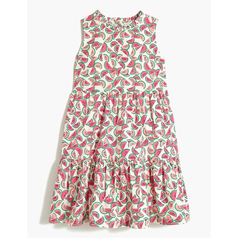 J. Crew Crewcuts Girls Pink Watermelon Print Cotton Tiered Ruffle Dress 8